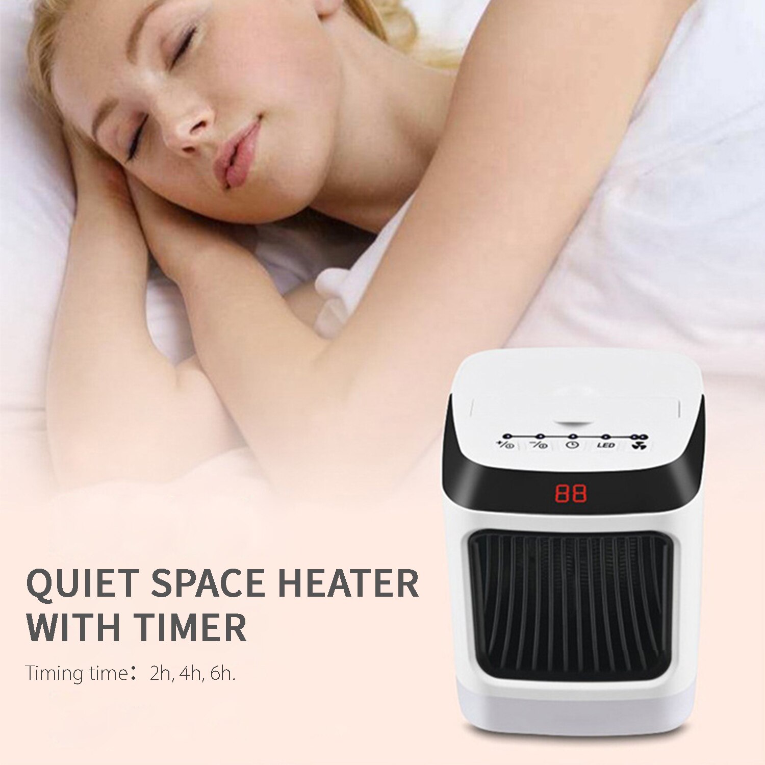 Electric Space Heater Fan with Timer Light LCD Display Heater Safe Quiet Handle Mini Space Heater Fan for Room Desk Indoor Use