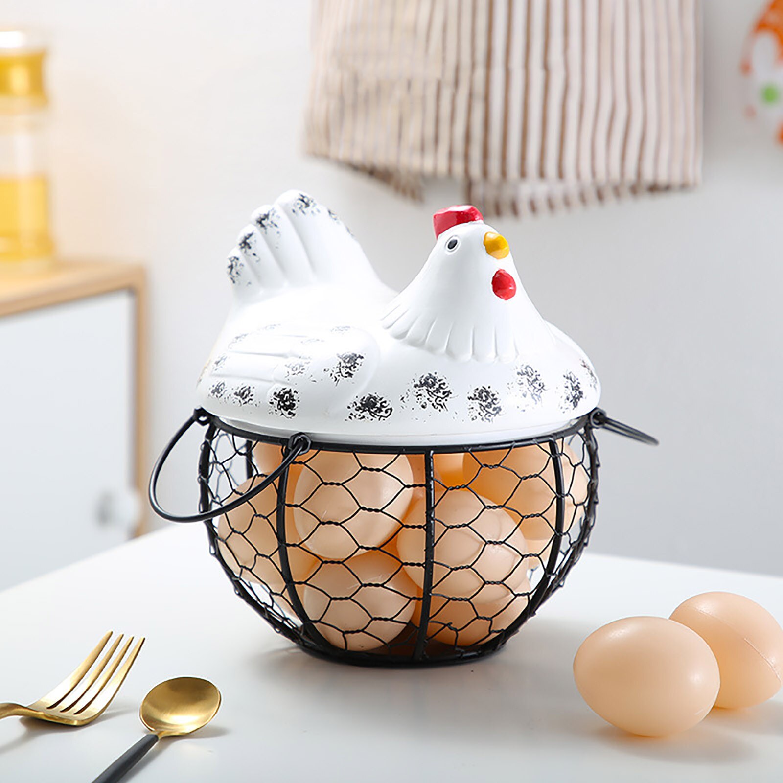 Ceramic Egg Holder Chicken Wire Egg Basket Fruit Basket Collection Ceramic Hen Oraments Decoration Kitchen Storage #T2G