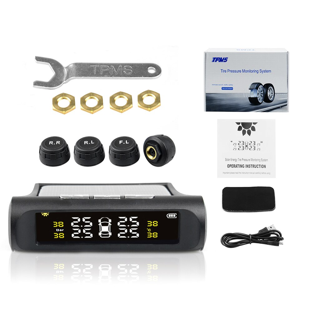 High Technology Solar Smart Car TPMS Tire Pressure Monitoring System Digital LCD Display Auto Security Alarm Systems 4 Sensors