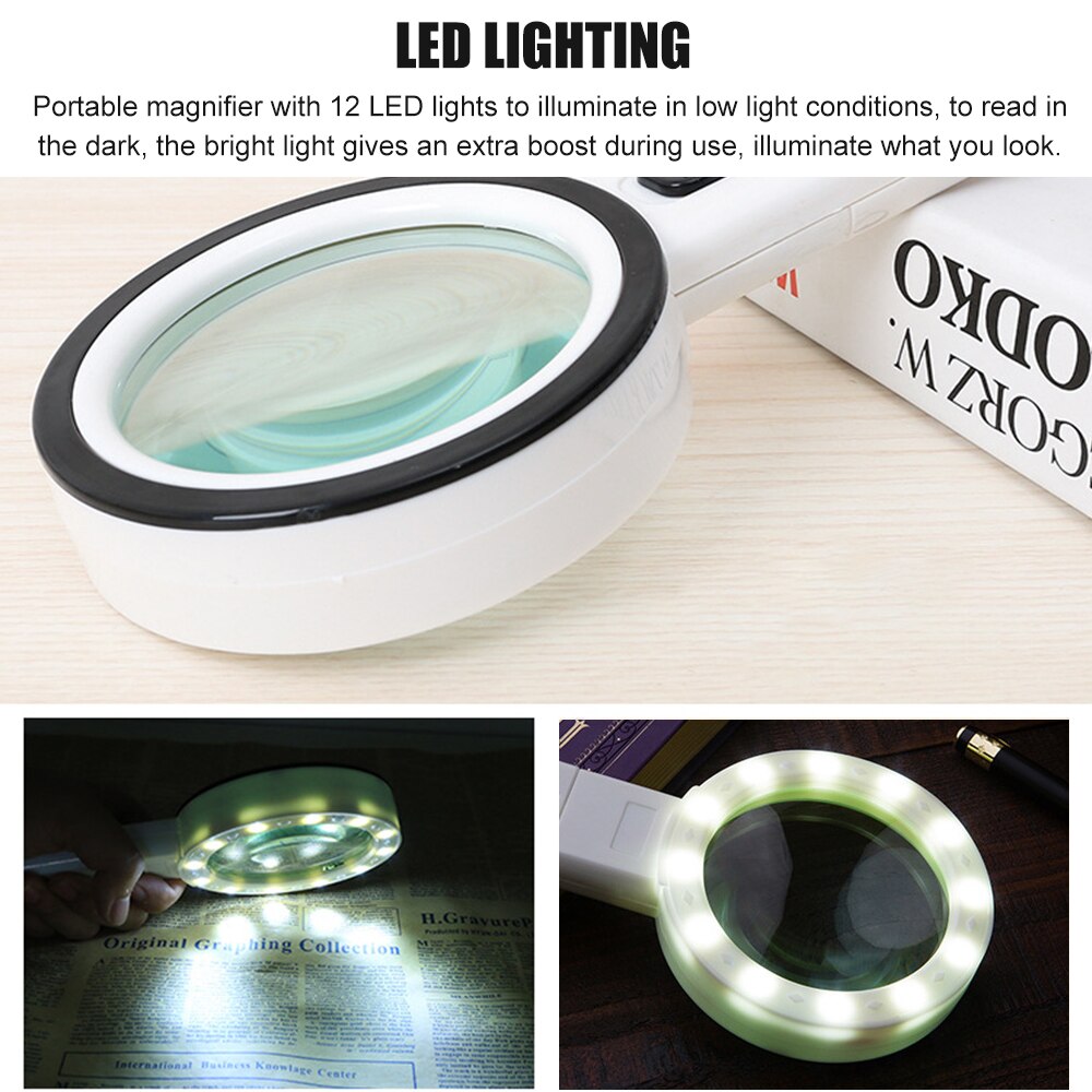30X 12LED Lights High Magnification Magnifying Glass Lens Upgraded Magnifier Lamp Reading Magnifying Glass
