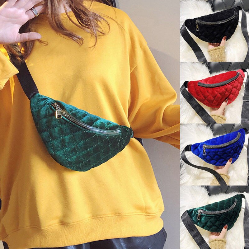 neue Stil Frauen Bum Tasche Fanny Pack Taille Gürtel Beg Telefon Fall Gürtel Geld Geldbörse Nieten Tasche Flanell Solide dame Zipper Tragbare