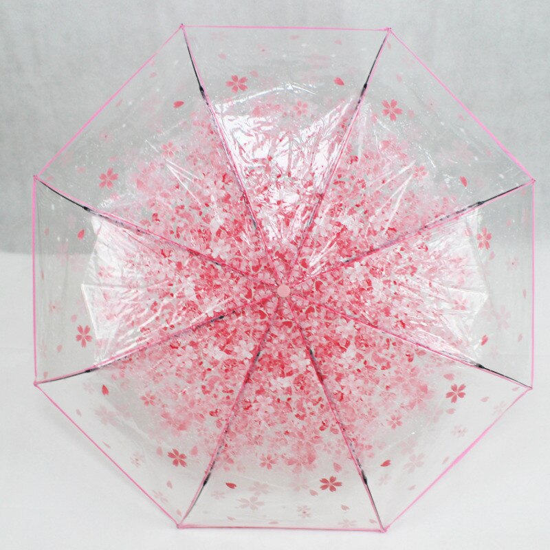 1pc three Fold Umbrella Women Transparent Clear Cherry Blossom Mushroom Apollo Sakura folding Sunshade Rain Umbrella: Pink
