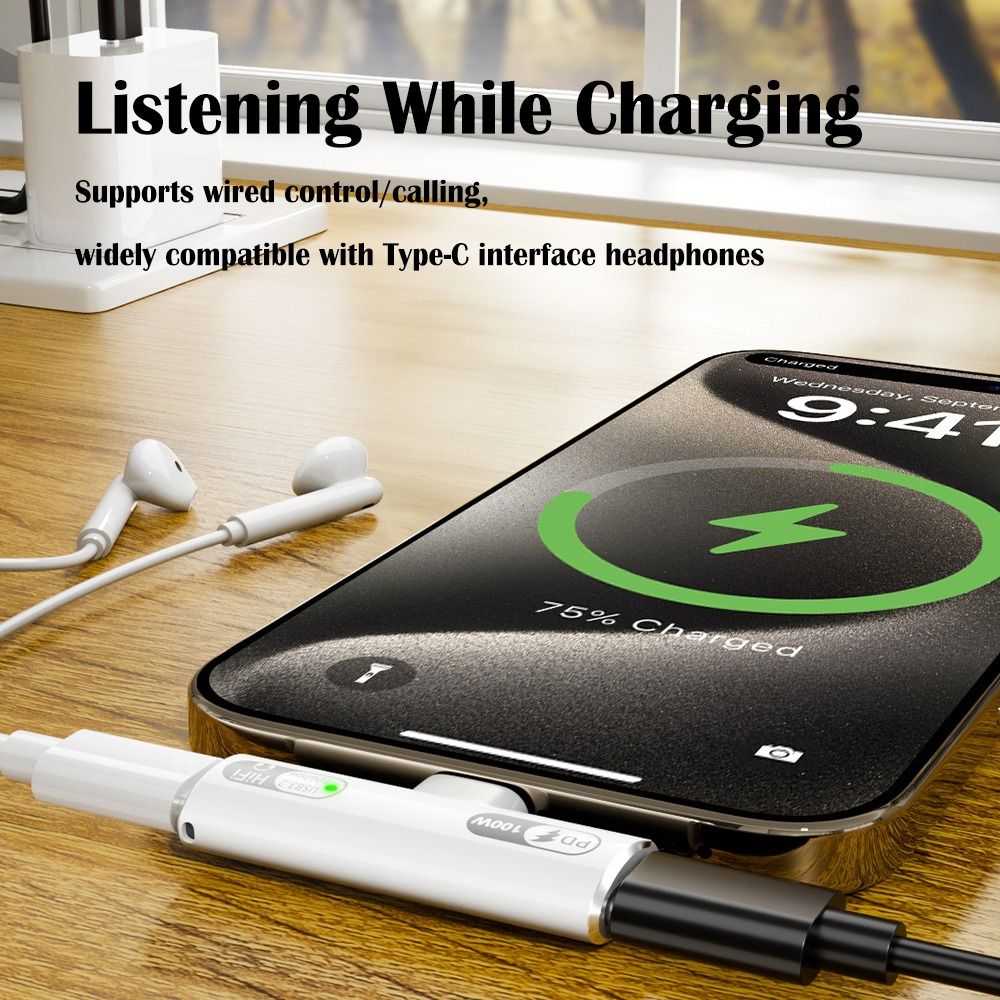 USB 3.2 Gen 2 Type C Audio Adapter PD 100W Fast Charging USB-C Earphone Converter 2 in 1 10Gbps Headphone Connector Tablet