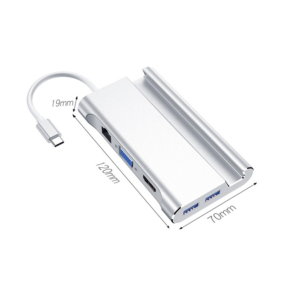 7in1 type-c docking station to USB3.0 HDMI VGA RJ45 PD HUB for laptop Macbook Pro Xiaomi Huawei Asus Samsung usb c Station: Silver