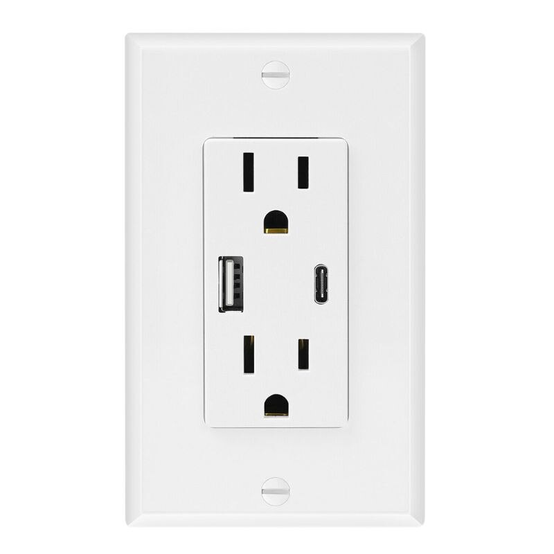 US Standard Wall Socket USB Type A Type C Charge Power Adapter High Speed Duplex Outlets 15A 125V