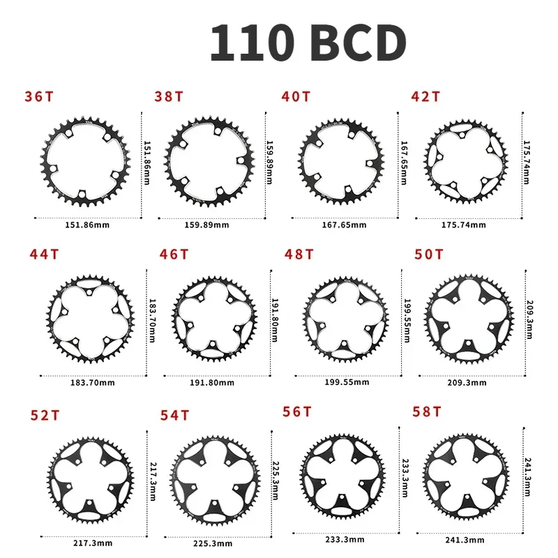 110 130 BCD Kettingblad 36 T 38 T 40 T 42 T 46 T 50 T 52 T 54 T 56 T 58 T 60 T Brede Smalle Keten Fiets Voor Shimano sram Fiets crank