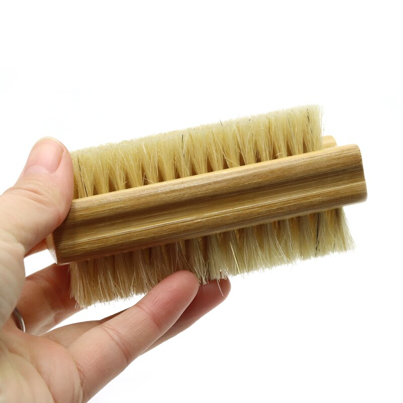 Dwustronna szczotka do paznokci do Manicure Pedicure drewniana rączka miękka usuwa kurz czyszczenie paznokci szczotka do pielęgnacja paznokci narzędzi do szorowania