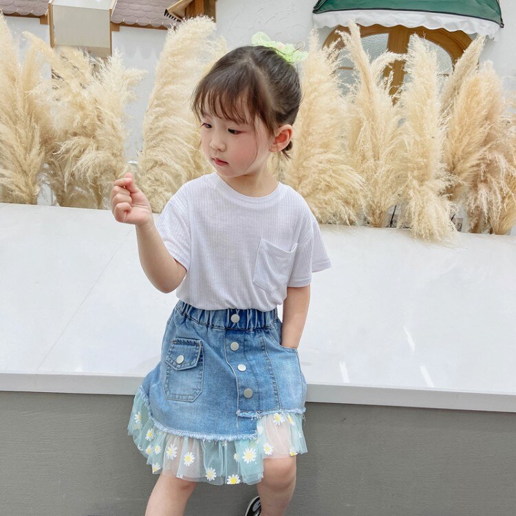 Piger nederdele sommer børn jean nederdele til piger denim tutu blomster nederdele afslappet pige tøj 2 4 5 6 7 år børn pige tøj