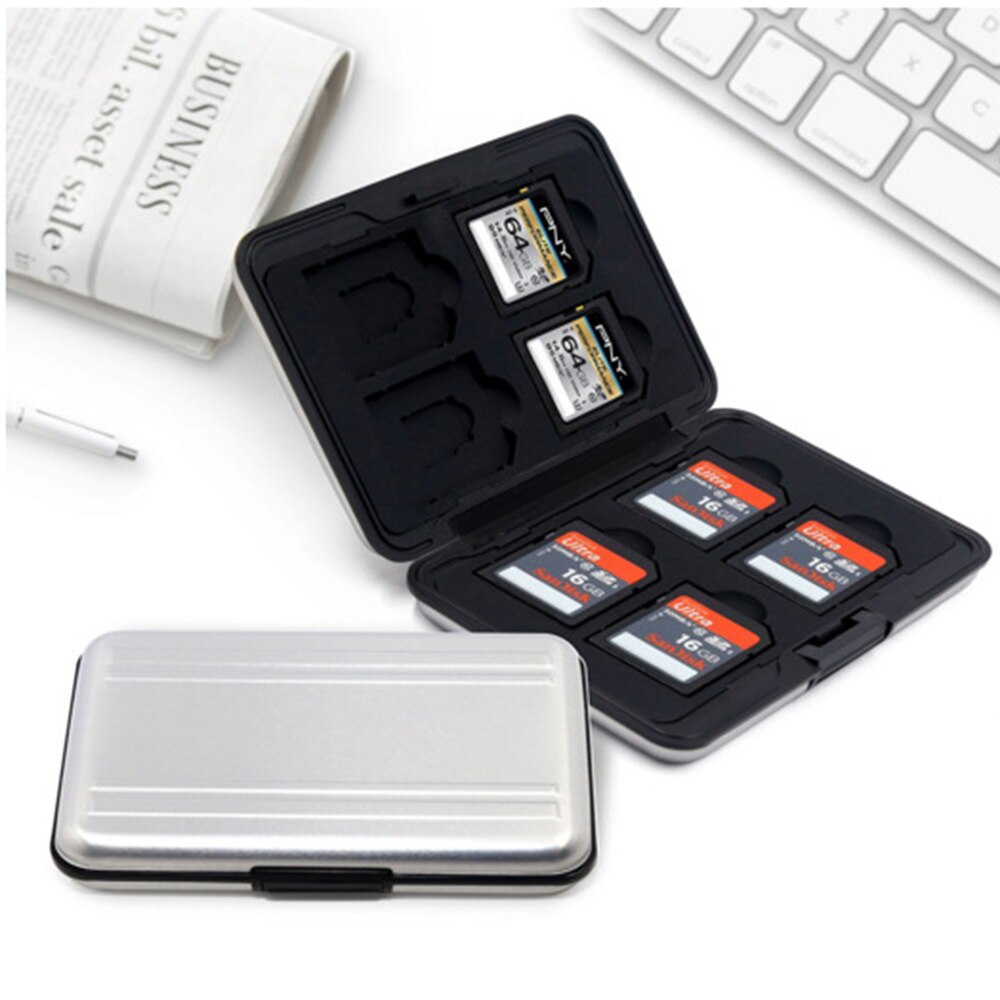 Large Waterproof Memory Card Case All in One Anti-Shock 8SD+8TF Large Capacity Storage Holder Box Cases Silvery+Black
