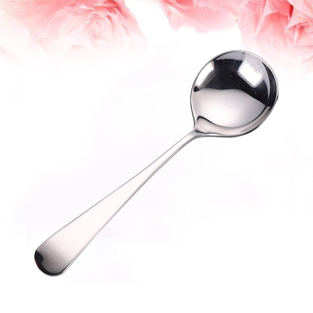 3pcs Silver 304 Stainless Steel Spoon Dessert Serving Spoon Tableware Round Spoon for Home Restaurant: Silver