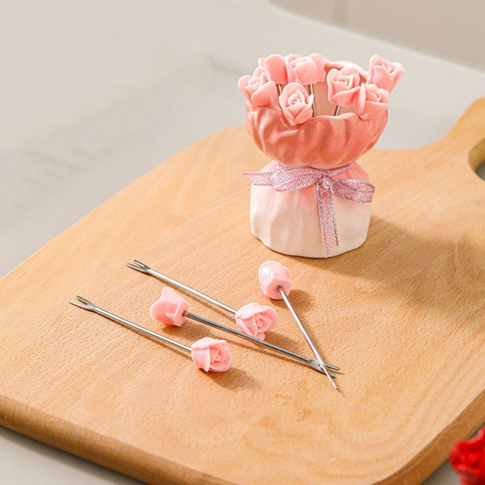 Roze keramische fruitvorkjes set in stijlvolle huishoudelijke keramische fruitvorkjes bonnetje pot decoratief