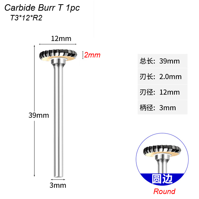 Lima rotativa de carburo tipo T, broca cortadora de Metal de arco, tungsteno duro para piedra de aluminio, grabado de tallado de plástico para metalurgia Dremel: 26mm