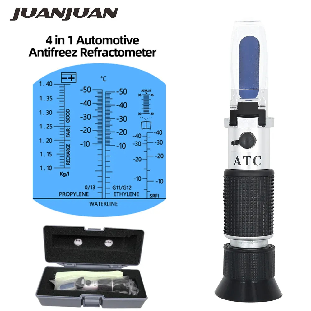 4 in 1 Car Automotive Antifreeze Refractometer EngineBattery Fluid Glycol Refractometro Glass Freezing Point Water Coolant Teste: green