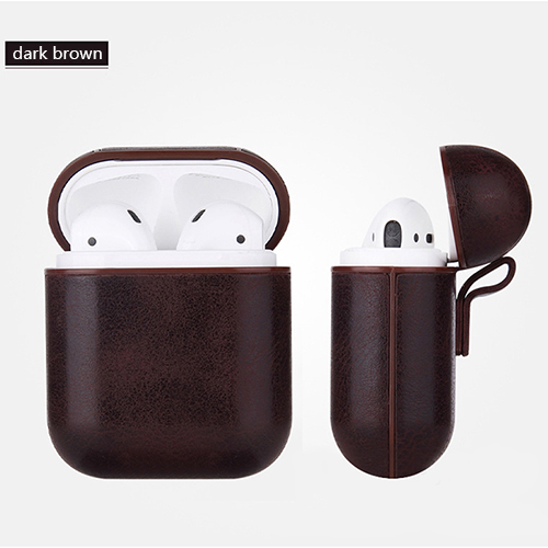 Capa de couro para airpods 2, capa para apple airpods 2 alça pc + estojos de cobertura com botões, película protetora de couro para airpods, dropshipping: deep brown