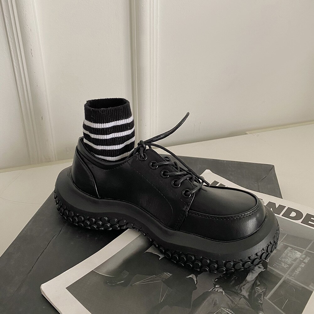 Zapatos planos de estilo Vintage para mujer, mocasines Oxford informales con plataforma y cordones, a la , para primavera y verano, color negro y marrón,: black / 39