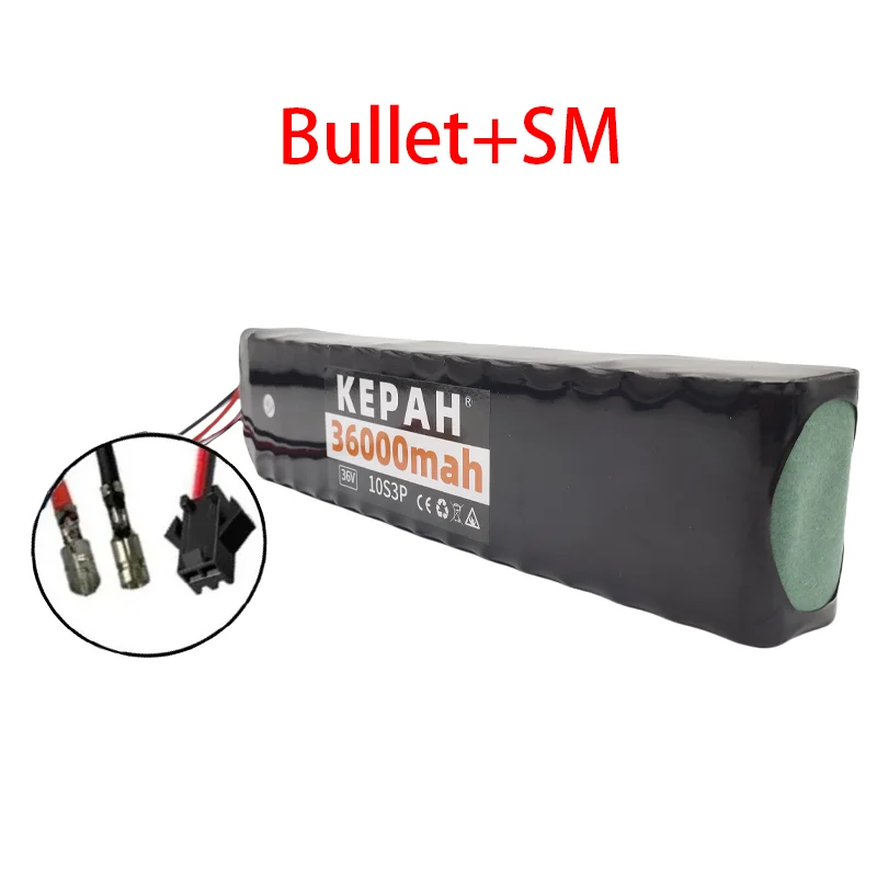 36 V 36 Ah wiederaufladbarer Lithium-Akku 18650 10S3P 500 W Leistung modifizierter 36 V Elektroroller-Akku mit BMS, SYP XT60 JST: Silber