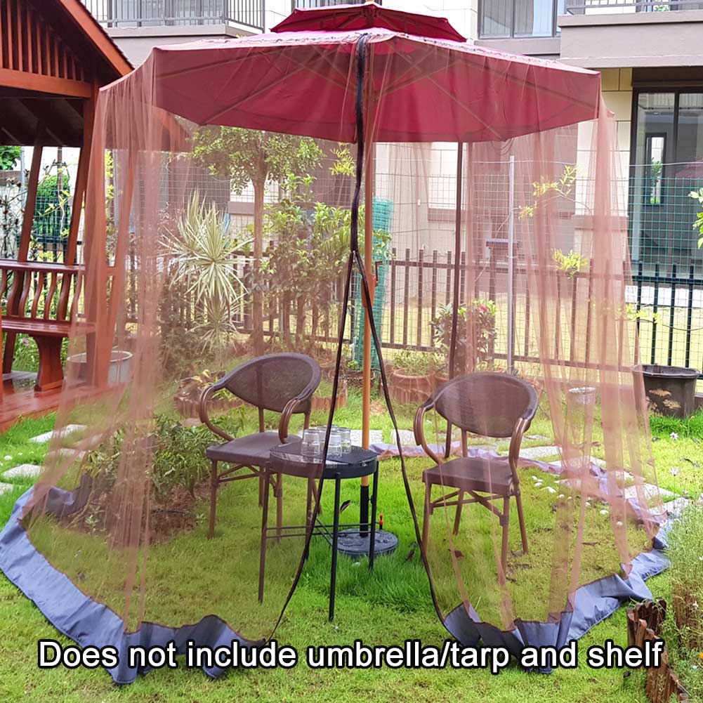 Screen Double Zipper Polyester Mesh Universal Courtyard Cover Cantilever Lawn Table Umbrella Mosquito Net Outdoor Patio Hanging: Brown / A3