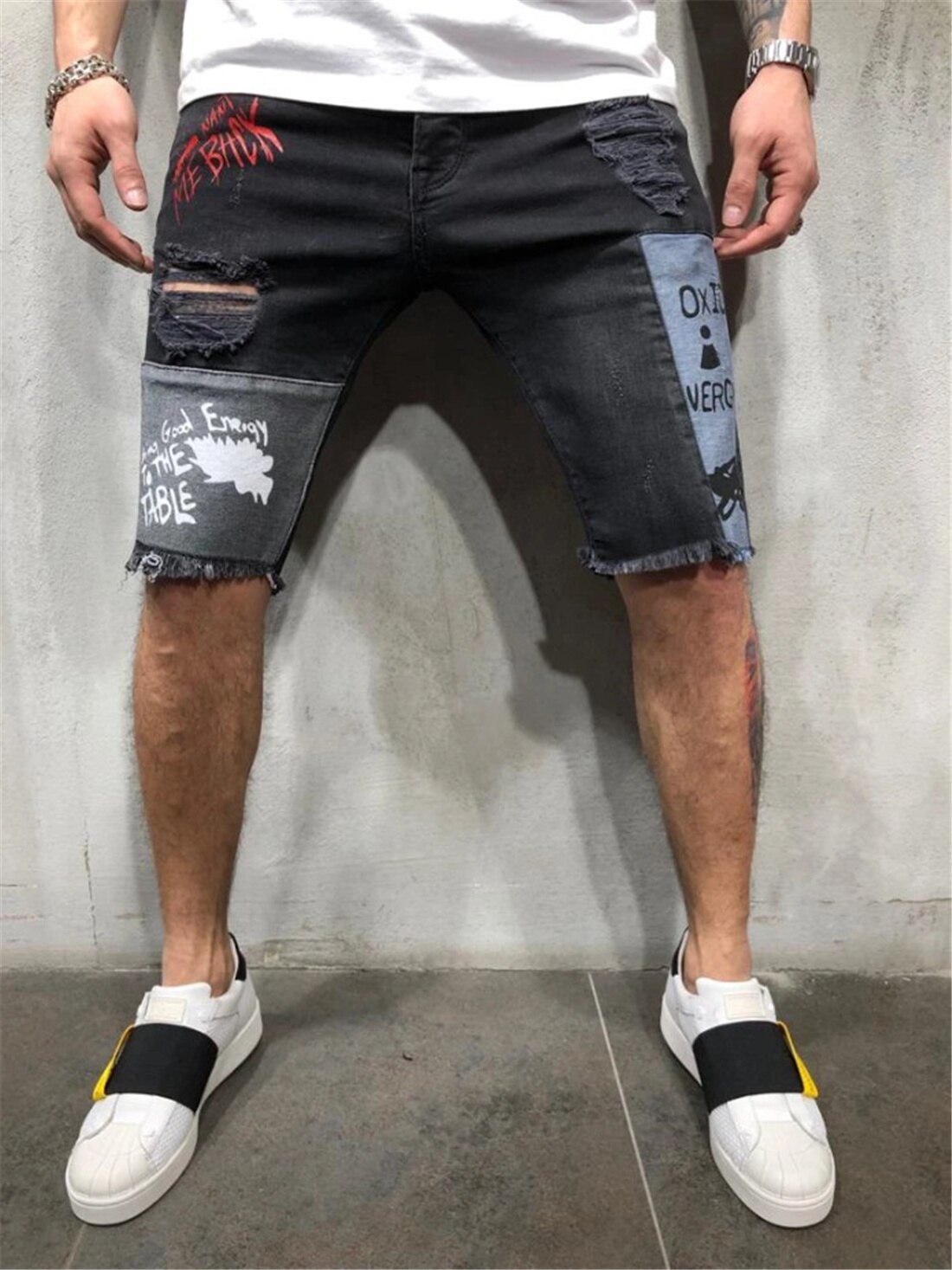 Denim Shorts Jeans Pants Beggar Trousers Hip Hop Stretch Ripped Streetwear for Men's Clothing