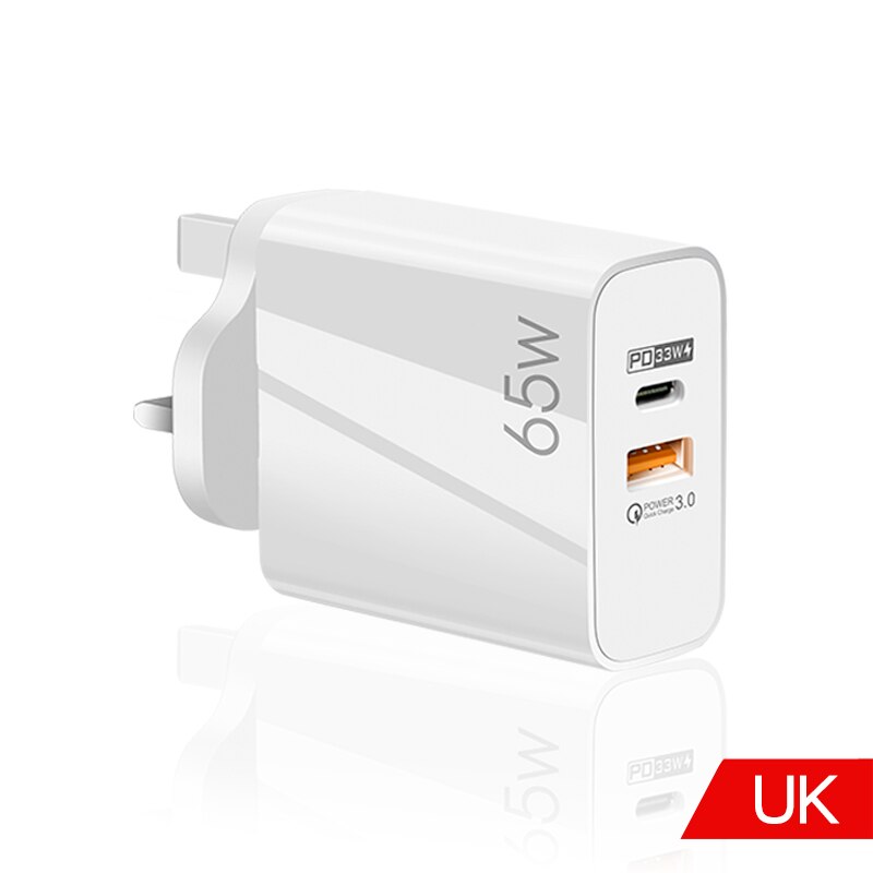 65w gan carregamento rápido pd usb c carregador para apple iphone 13 pro 12 11 ipad xiaomi samsung ue adaptador uk eua plug pd cabo de carga: White UK