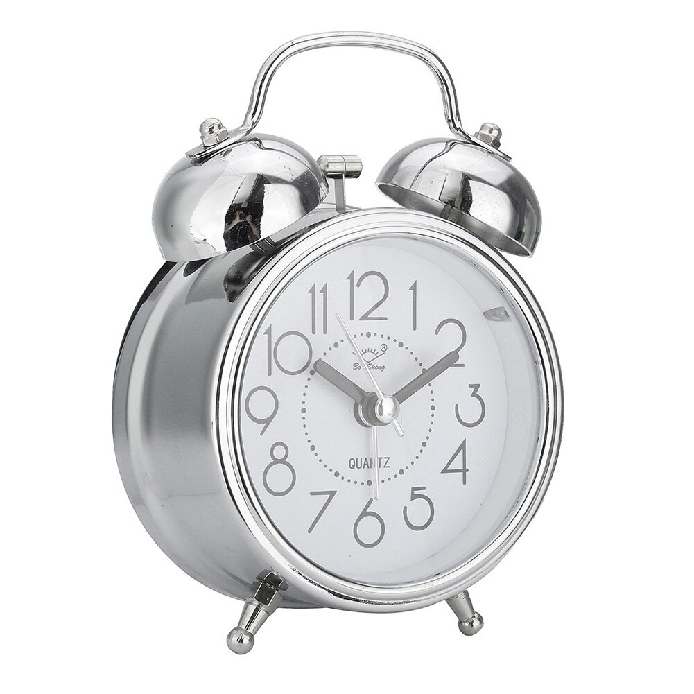 Round Classic Decorative Bedside Double Bell Silent Cute Desktop Quartz Snooze Battery Operated Living Room Alarm Clock