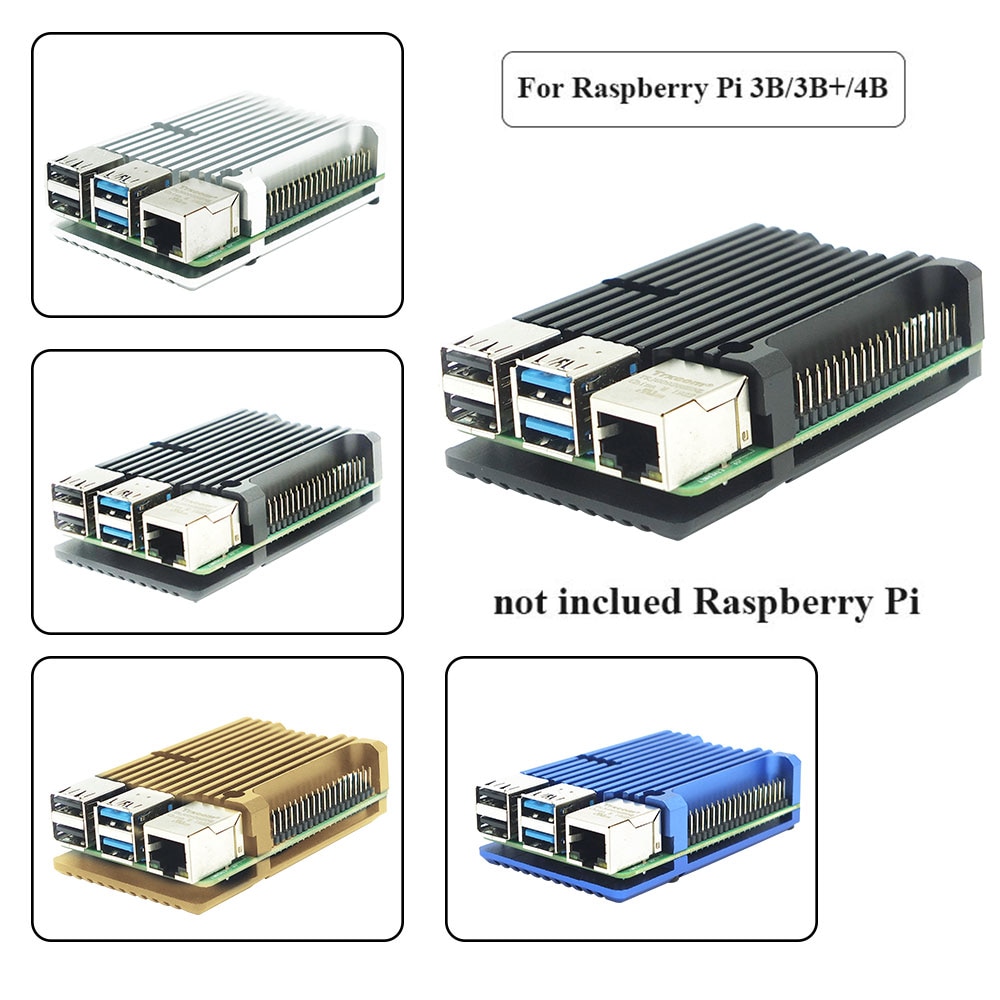 Raspberry Pi 4 Model B CNC Aluminum Alloy Case Metal 5 Color Armor Shell with Heat Sinks for Raspberry Pi 4B