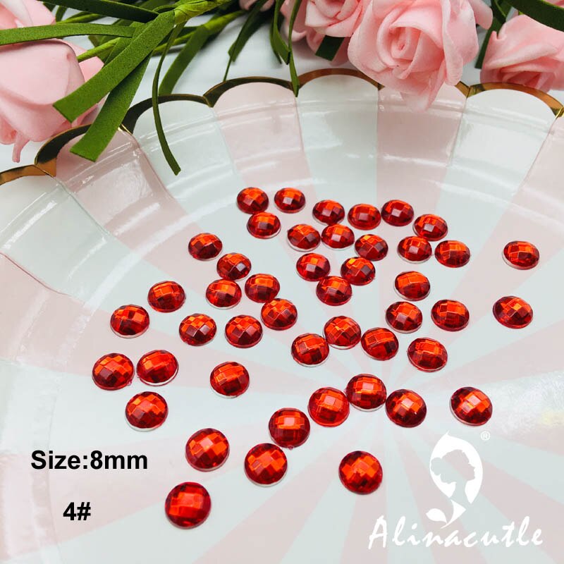 140pc 8mm gems diamond flat back flat back round crystals Stone Stickers gem DIY handmade Art Crafts Scrapbooking crystals: No 4 red