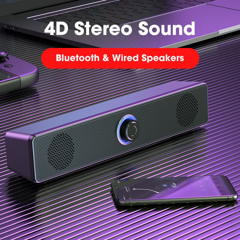 4D Surround Computer Speakers Soundbar Bluetooth &amp; Wired Subwoofer Sound Bar for Laptop PC Home Theater TV Aux Desktop Speaker
