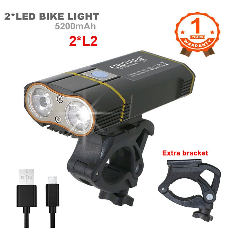 6000LM Bicycle Light 2x XML-L2 LED Bike Light With USB Rechargeable Battery Cycling Front Light +Handlebar Mount: SetK L2xHolder