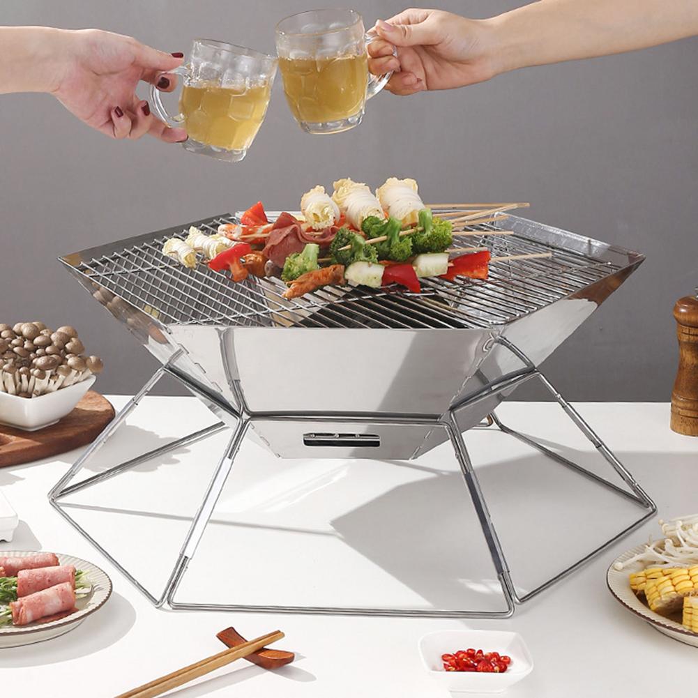 43x21cm Stainless Steel Folding Barbecue Grill Household Wood Charcoal Grill For Outdoor Camping Picnic BBQ Cooking Tools