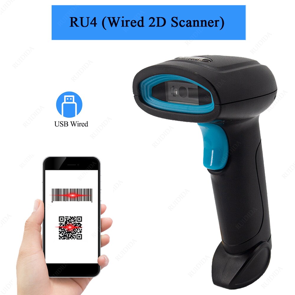 1D 2D Drahtlose Bar code Scanner Bluetooth Tragbare Reader 2d verdrahtete qr code Scanner Handheld Bar Reader leitor de código de barra: RU4  Wired