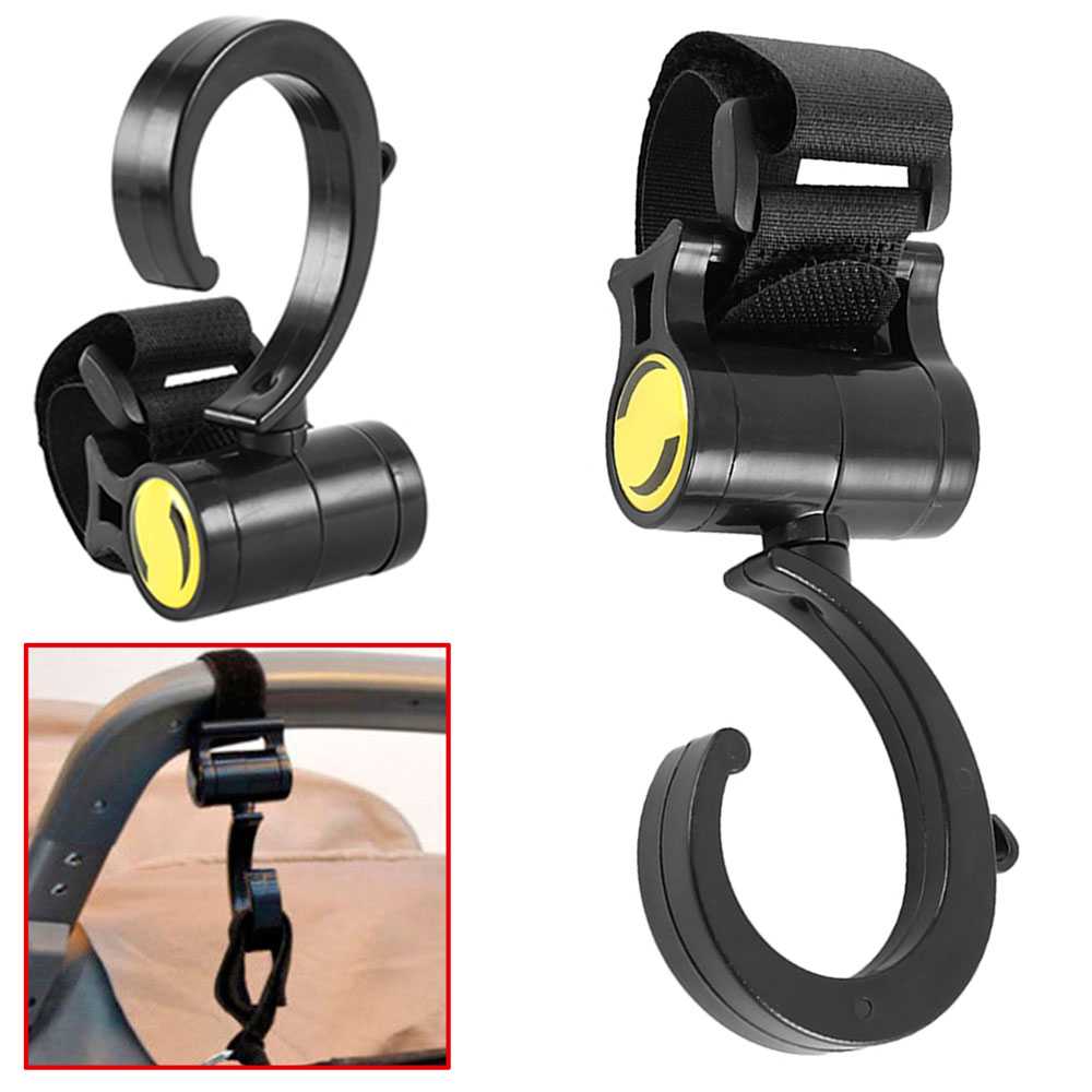 Ocioduplo 2x ganchos carrinho de carrinho carrinho de carrinho de carrinho de propósito cabide para o bebê sacos de fraldas preto velcro cadeira de carro estável
