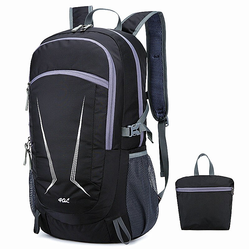 40L Foldable Backpack, sport Camping Climbing Multifuction Bag, Outdoor Waterproof Portable Backpack, Ultralight Large Softback: Black Color