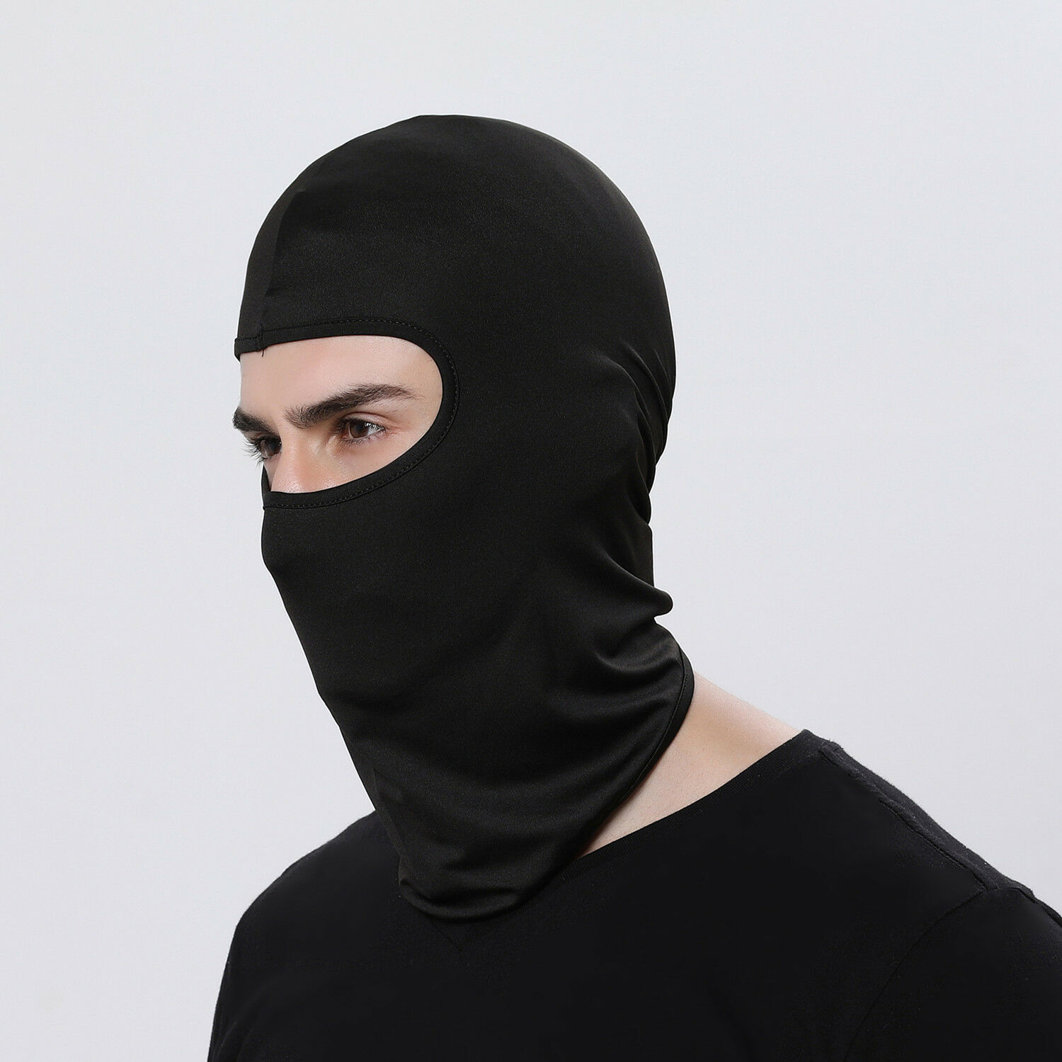 Full Face Mask Hat Balaclava lycra Ski Neck Summer Sun Ultra UV Protection Thin Beanies Skinny Skullies: Black