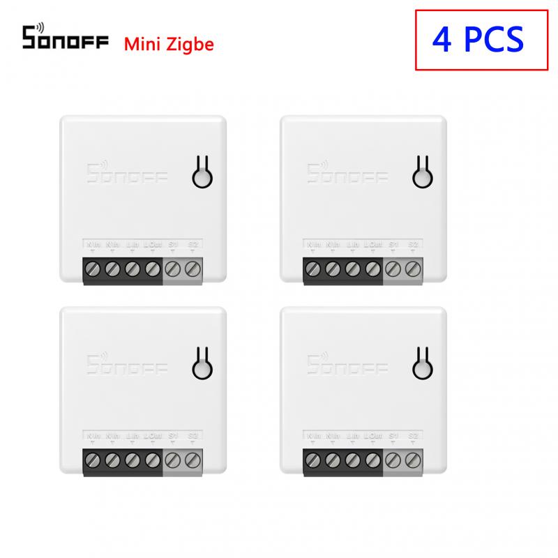 SONOFF-MINI interruptor inteligente Zigbee 3,0 ZBMINI, dispositivo con Control remoto por aplicación bidireccional a través de eWeLink, compatible con SmartThings Hub, Alexa y Google Home: 4 PCS