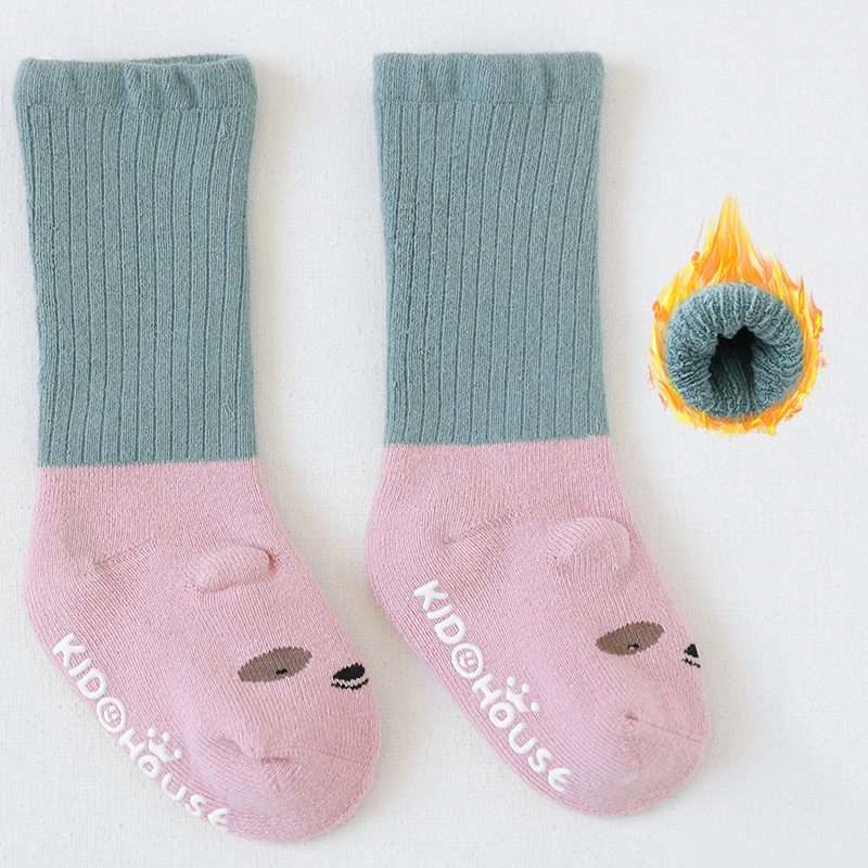 Herfst Winter Baby Meisjes Sokken Pasgeboren Cartoon Baby Sokken Baby Baby Boy Sokken Anti Slip Zachte Katoen Vloer Sok schoenen: Bear pink / S(0-1T)