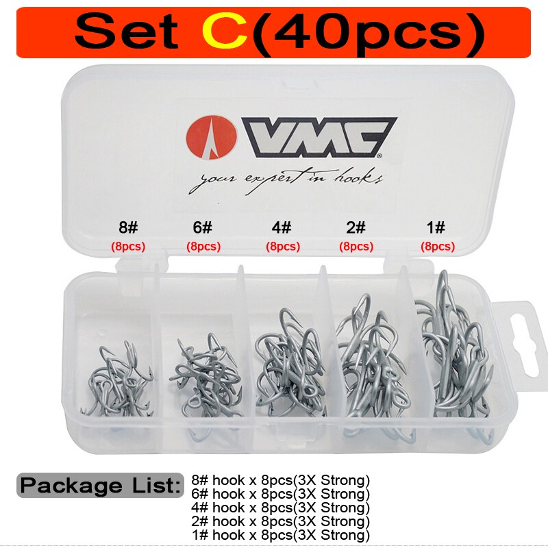 VMC Fishing Hook Set 3X Strong Treble Hooks Strengthen Anchor Sharp Short Cut Fishhook Sea Rock Fishing Tackle 8# - 5/0#: Set C(40pcs)