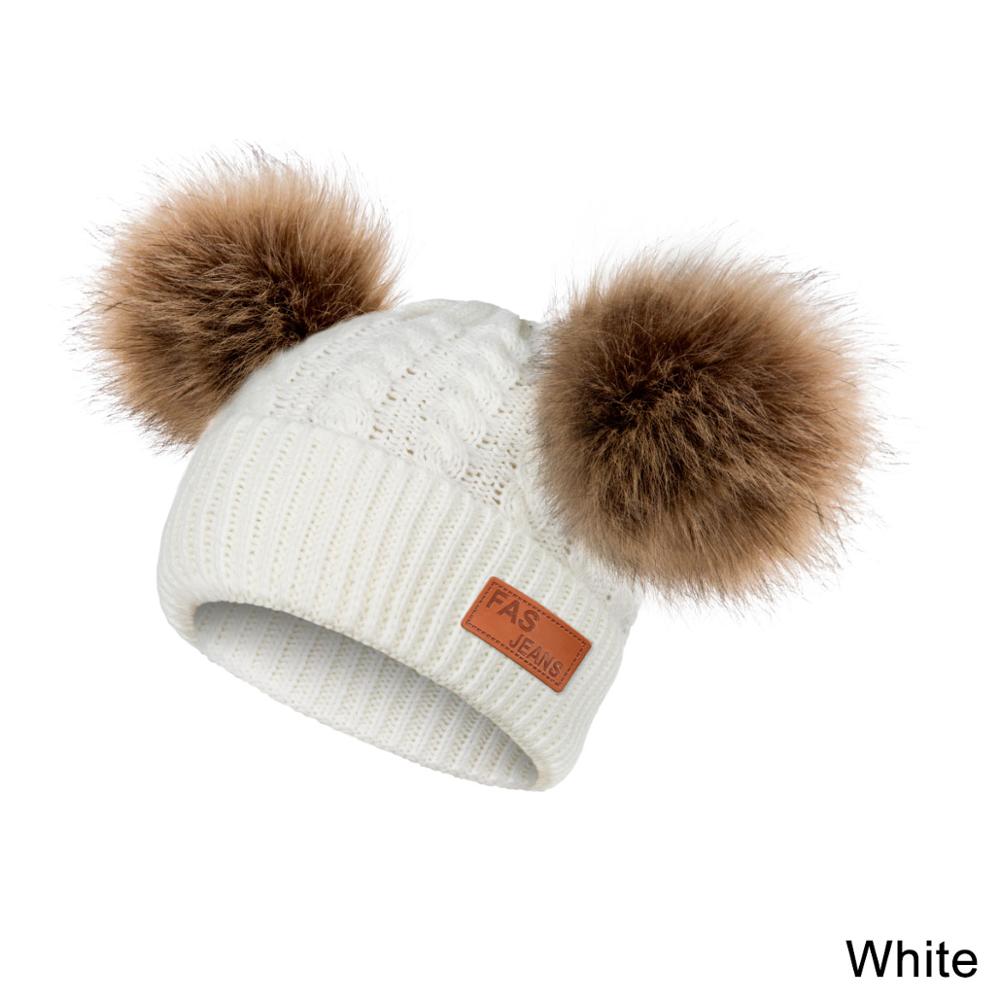 Reakids Winter Baby Meisjes Hoed Leuke Warme Solid Kinderen Pompom Hoed Gebreide Katoenen Muts Voor Kinderen: white 4