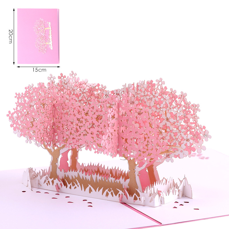 3D Pop hoch Karte Hochzeit Kirsche Baum Einladungen Karten Valentinstag Jahrestag Gruß Handgemachte Karte Gruß Postkarte: Kirsche Bäume
