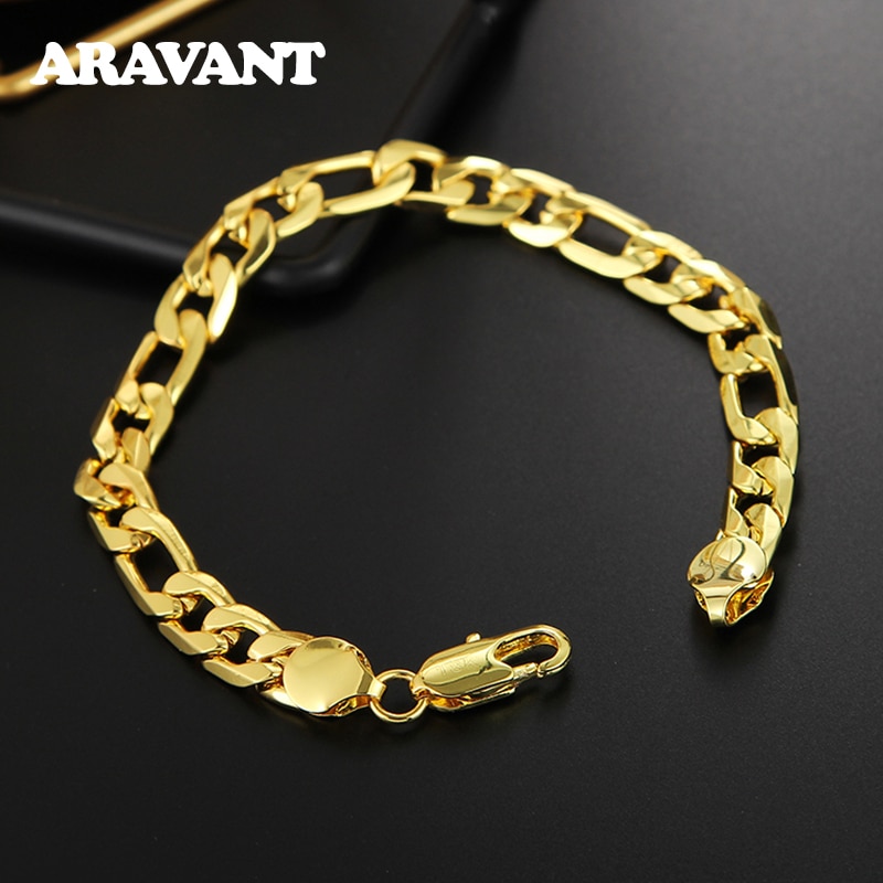 Pulsera de plata 925 para hombre y mujer, brazalete con cadena cubana de 6MM y 8 pulgadas, Color dorado, accesorios de joyería