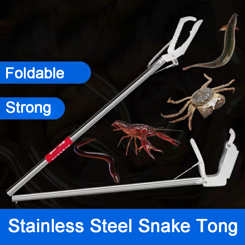 1.2m sammenfoldelige slangetænger stang krybdyrfanger griber sammenfoldelig slangetang med bred kæbe i rustfrit stål slangekontrolværktøj