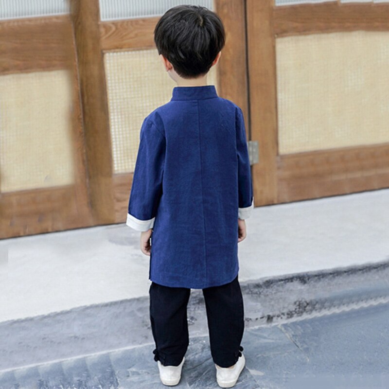 Kids Hanfu Kleding Set Baby Boy Chinese Traditionele Jaar Kleding Borduren Kinderen Jongens Tang Pak Kung Fu Tops Broek