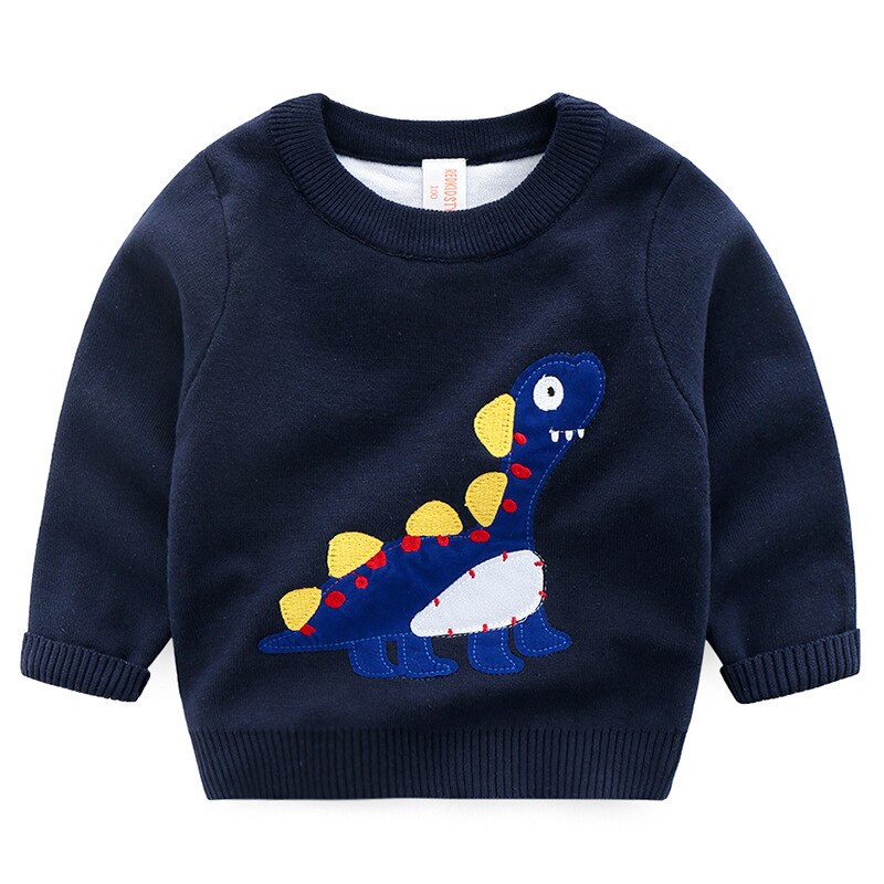 Vinter drenge sweater dobbelt lag fortykning varm strikket sweater og pullover dinosaur tegneserie børn sweatere  bc391: Marine blå / 3t