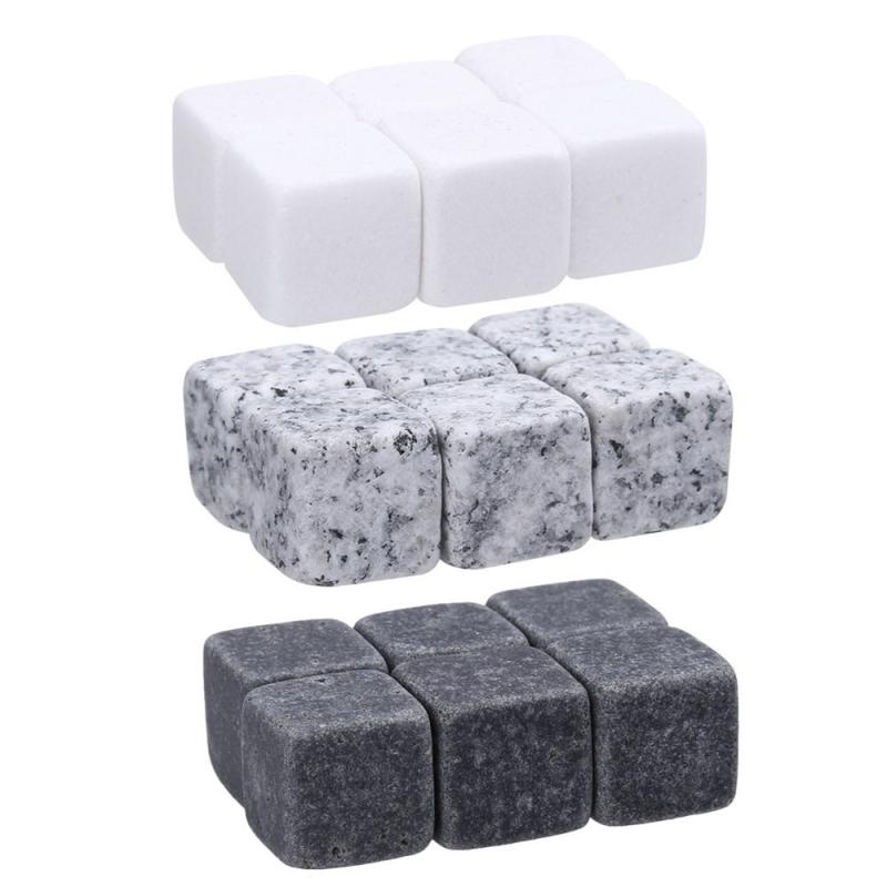 6Pcs Natural Whisky Ice Stones Wine Drinks Cooler Cubes Whiskey Rocks Granite Pouch With Pouch Wedding For Christmas Bar