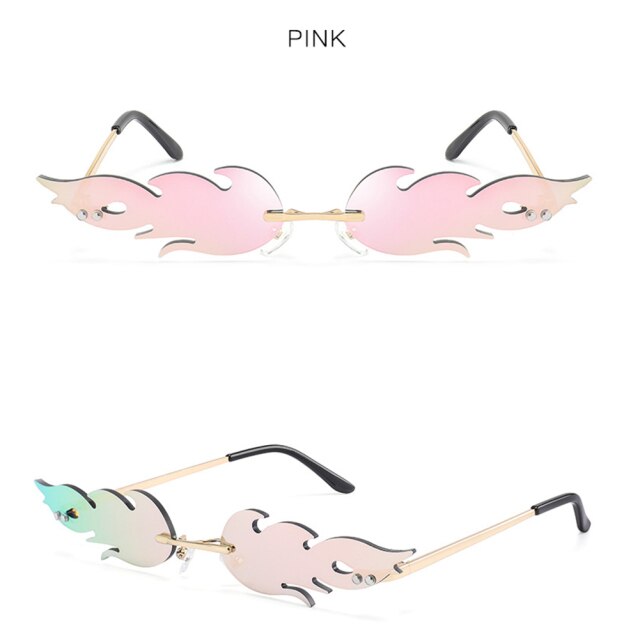 Rimless Wave Sunglasses Fire Flame Sunglasses Streetwear Car Driving Glasses Trending Narrow UV 400 Eyewear: 3