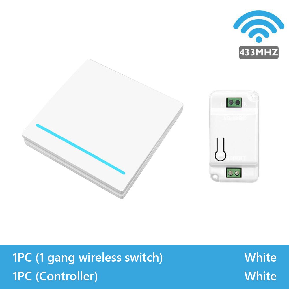 433Mhz wireless Wall Switch rf 86 wall panel transmitter Safety Switch and AC 110V 220V relay interruptor for Light Lamp: white 1 Gang 1Switch
