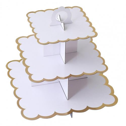 5 Kleuren Unieke Taart Stand Prachtige Drie-Layer Food Grade Papier Dessert Stand Milieuvriendelijke Wegwerp Dessert Stand Voor Party: White Ruffles