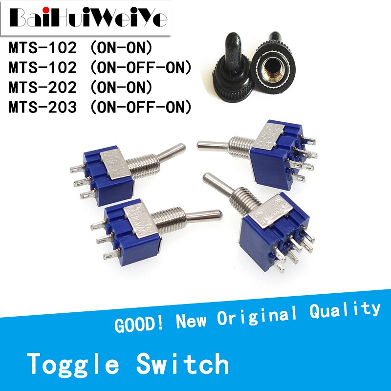 5PCS/LOT Miniature Toggle Switch Single Pole Double Throw ON-OFF-ON ON-ON 125VAC 6A 1/4 Inch Mounting MTS-102 103 202 203 MTS102