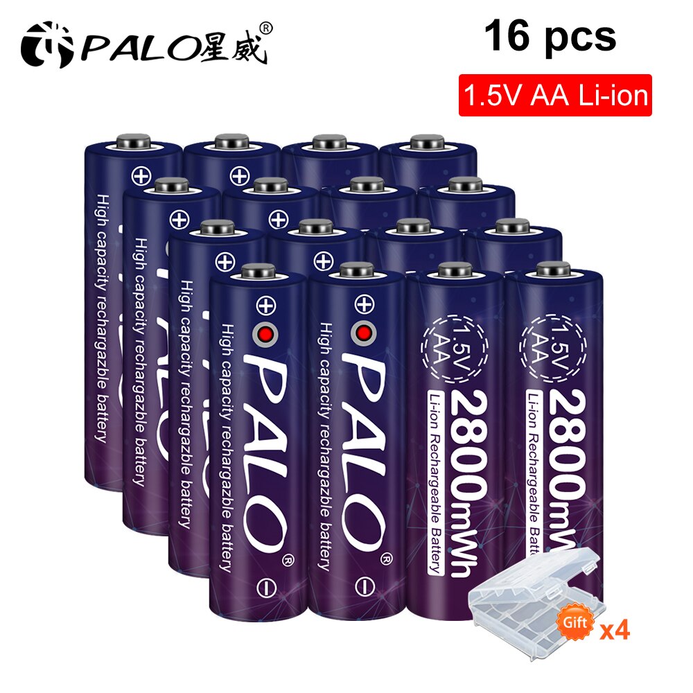 2-24pcs 1.5v AA rechargeable battery 2800mwh 1.5 voltage li-ion lithium ion AA 2A batteries LED display: 16pcs