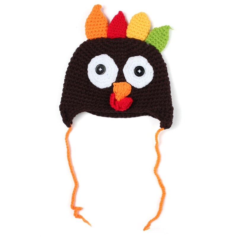 Peuter kinderen baby winter warme cartoon muts grappige kalkoen thanksgiving kostuum gebreide muts feest fotografie prop: Zwart / Ik
