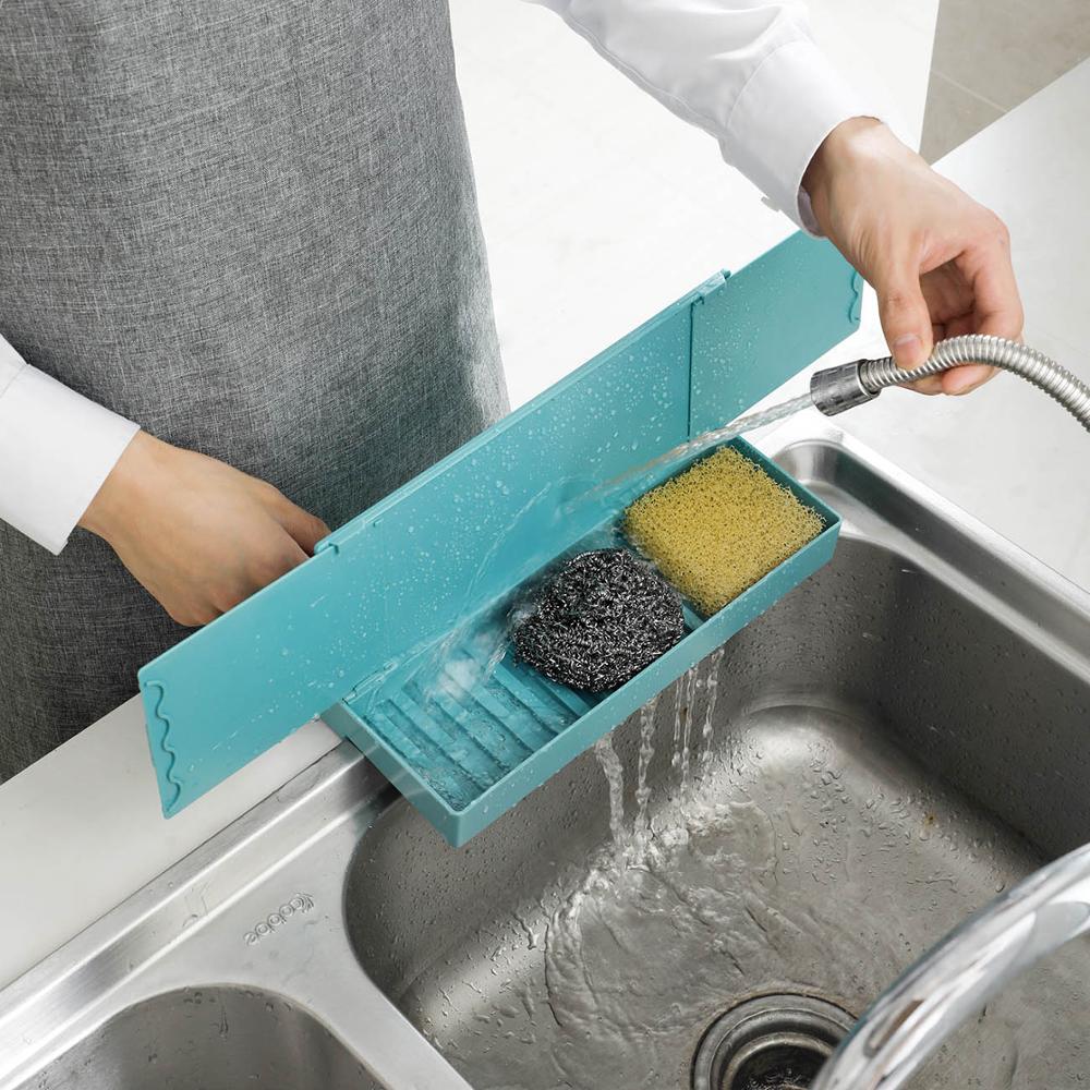 1Pc Kitchen Sink Water Baffle Splash Blocker with Soap Dish Box Cute Splatter Screen Dishwashing Water Fender Sink Organizer